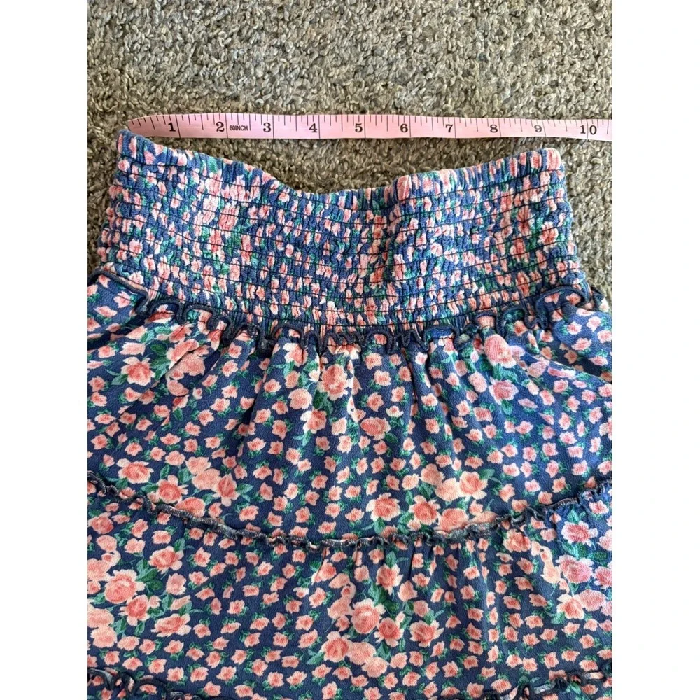 Unbranded Floral Mini Skirt Womens‎ Small Navy Pink Smocked Tiered Ruffle Boho